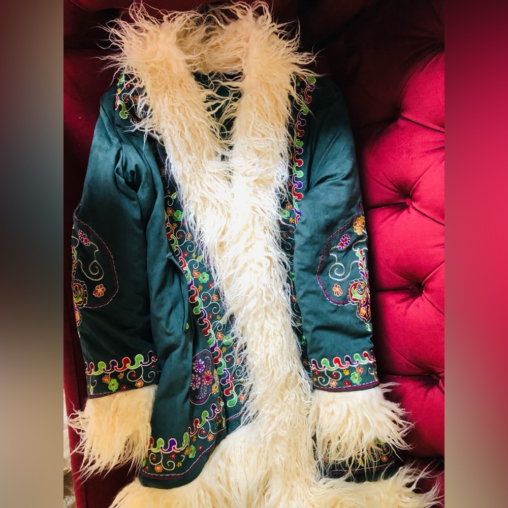 The Hippie Shake Breaking Hearts green embroidered Penny Lane coat.